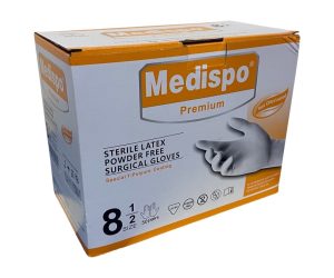Sterile Latex Glove Powder Free size (8.5), Large box of 50 pairs