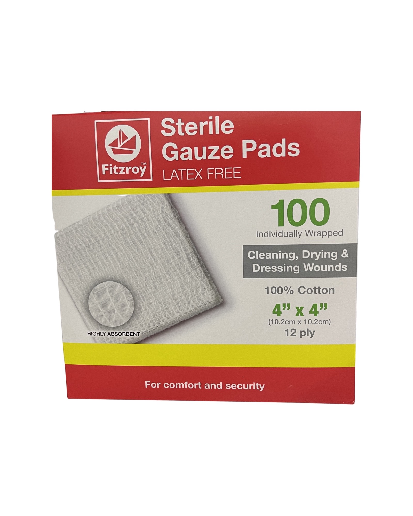 Fitzroy Sterile Gauze Pads 4"X4" 100'S