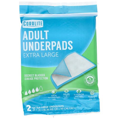 2CT CORALITE ADULT UNDERPADS 23.5x35'' EXTRA LARGE