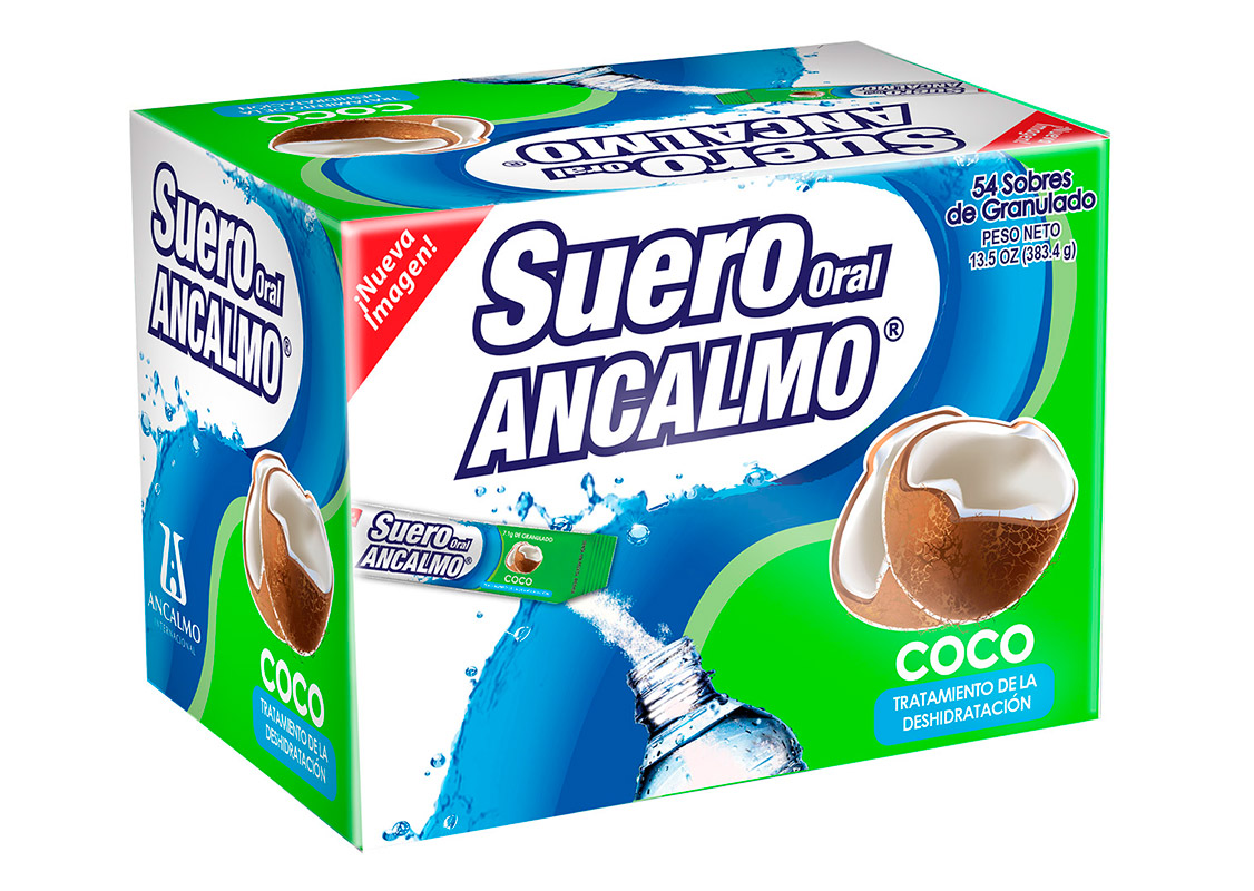 Suero Ancalmo Coconut Dispenser of 53 Sanchets Coconut &  Fruits Vitamins Flavor