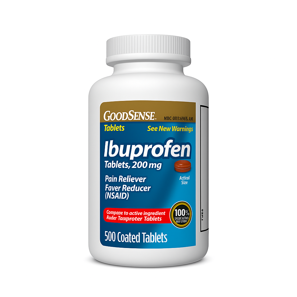 GoodSense 200 mg Ibuprofen Tablets, Fever Reducer and Pain Relief 500CT
