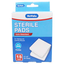 NUVALU GAUZE PADS 2IN X 2IN 15PC STERILE