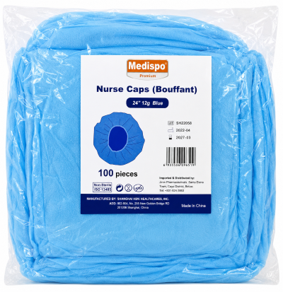 Nurse Caps, Uni size to 24” 12g, Blue Color 100/box