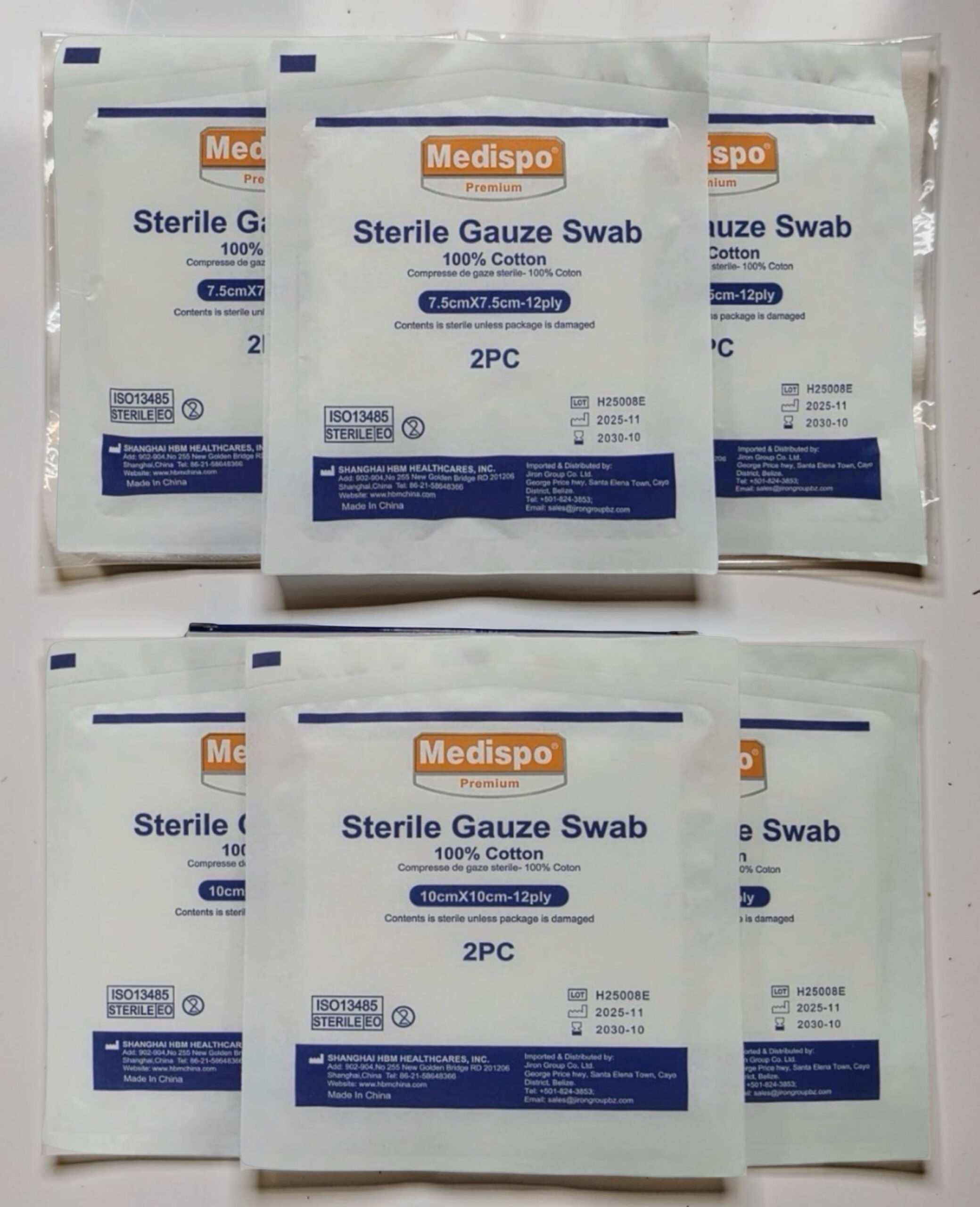 Gauze pads (swabs) Sterile 4” x 4” x 12ply 2pcs per pack 50/bx