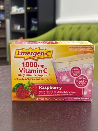 Emergen-C 1000mg Vitamin C Powder for Daily Immune Support Caffeine Free Raspberry 30CT